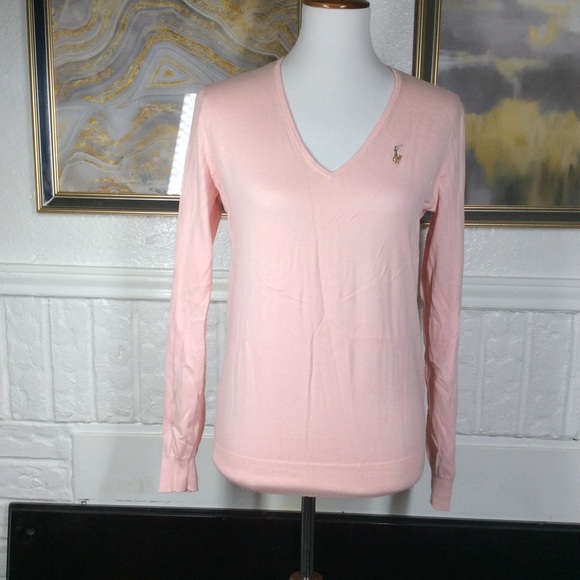 Ralph Lauren Tops - POLO Ralph-Lauren Knit Sweater Womens M Pink Pima Cotton Small Pony Embroidered